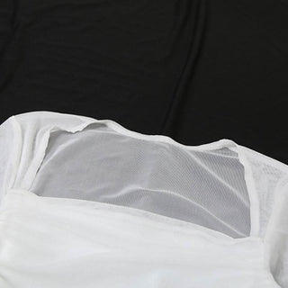 Long sleeve square neck irregular ruched mesh top