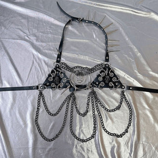 Halter rivet PU leather metal chain top