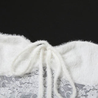 Long sleeve fluffy lace solid 2 piece coat top