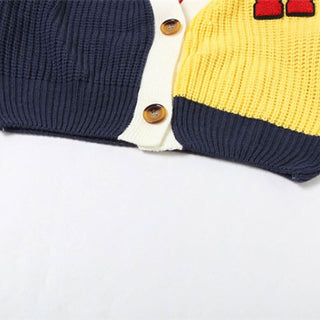 Long sleeve v neck button knitted contrast top