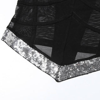 Glitter v neck mesh backless cami top