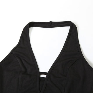 Halter hollow out ruffle mesh backless cut out mini dress