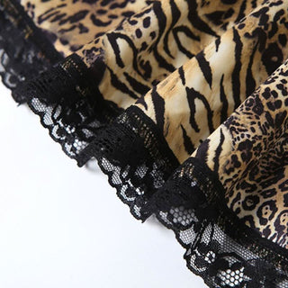 Lace hem leopard print v neck button cami mini dress