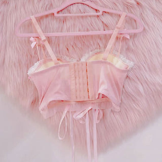 Bowknot lace up lace hem v neck cami top