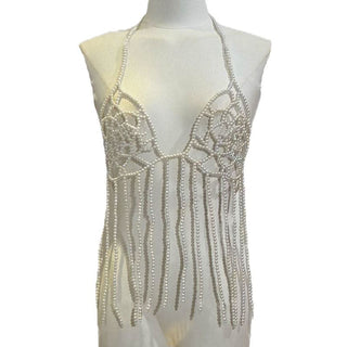 Halter tassels flower pattern beaded hollow out cut out top