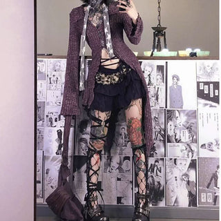 Long flared sleeve turnover collar zip-up tie dye ruffle top