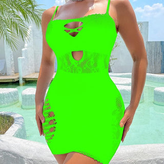 Net hollow out solid tube cut out mini dress