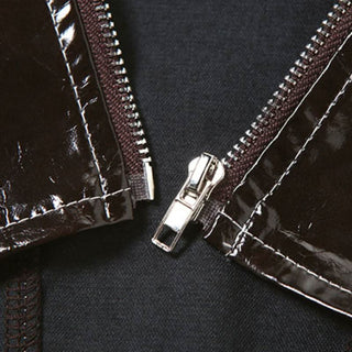 Brown zip-up PU leather backless tube top