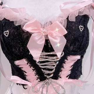 Bowknot ribbon self tie v neck cami top