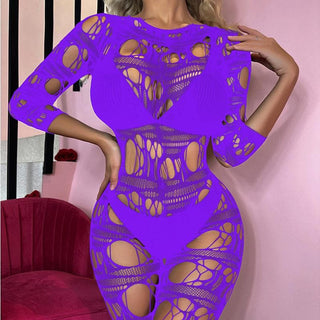 Long sleeve net hollow out padded bodystocking