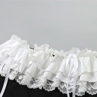 Lace hem ruched bowknot ribbon short pant
