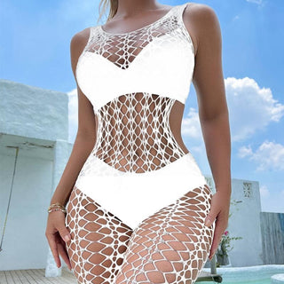 U neck sleeveless hollow out fishnet bodystocking
