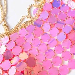 Metal chain glitter v neck hollow out cami cut out top