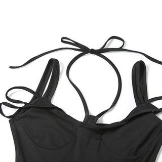 Halter self tie hollow out ruched solid cut out mini dress