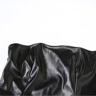 PU leather fluffy zip-up backless tube mini dress