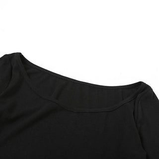 Long sleeve mesh print irregular solid top