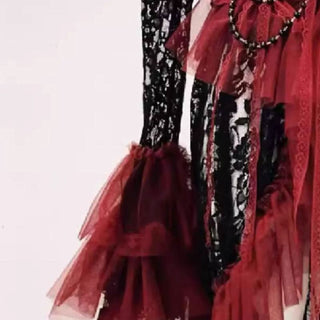 Long flared sleeve lace flower applique ruffle midi dress