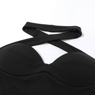 Cross back fluffy halter solid tube mini dress