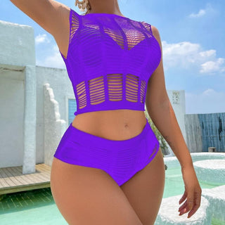 Sleeveless crewneck net hollow out lingerie set