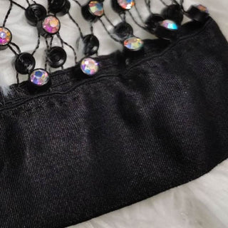 Crewneck hollow out see through beaded button cut out top