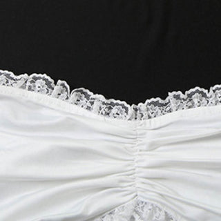 Halter lace hem PU leather 2 piece ruched top