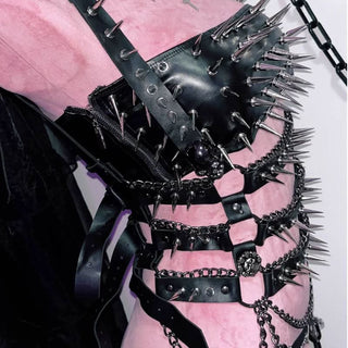 PU leather rivet applique metal chain o ring tube top