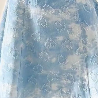 Beaded v neck denim contrast cami mini dress