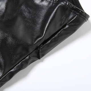 PU leather fluffy zip-up backless tube mini dress