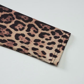 Leopard print deep V neck long sleeve button bodysuit