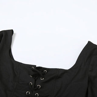 Long sleeve lace up square neck solid crop top