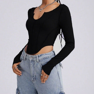 Long sleeve stitch solid top