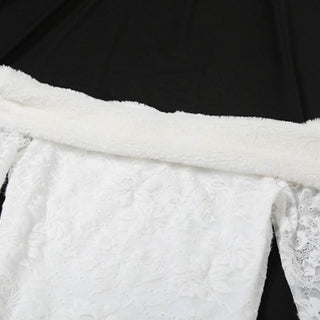 Off shoulder long flared sleeve feather lace mini dress