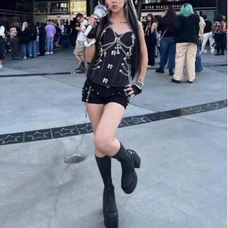 Sweetheart neck metal chain corset tube top