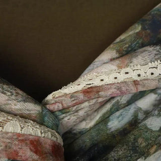 Long flared sleeve off shoulder lace hem flower print top