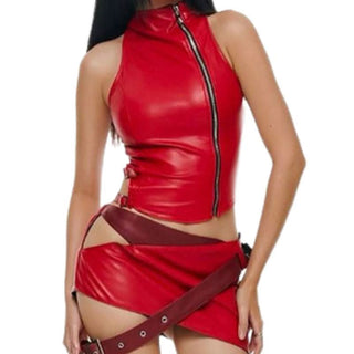 PU leather zip-up crop top