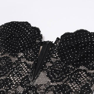 Lace hem beaded backless zip-up tube mini dress