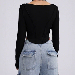 Long sleeve stitch solid top