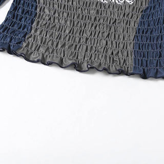 Smocked long sleeve irregular letter pattern ruffle top
