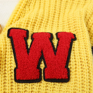 Long sleeve v neck button knitted contrast top