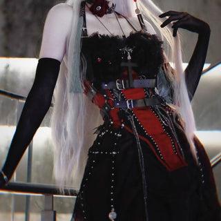 Corset feather lace up contrast tube top