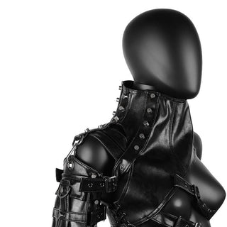 High neck buckle hollow out pocket cut out top