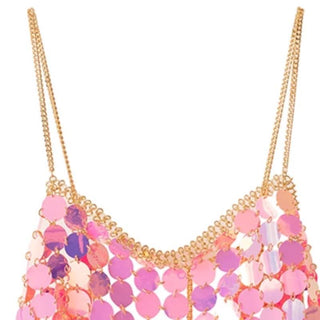 Metal chain glitter v neck hollow out cami cut out top