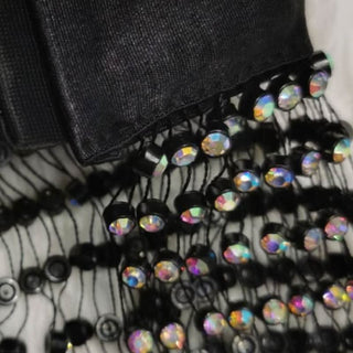 Crewneck hollow out see through beaded button cut out top