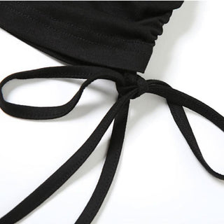 Long sleeve off shoulder lace hem print self tie top