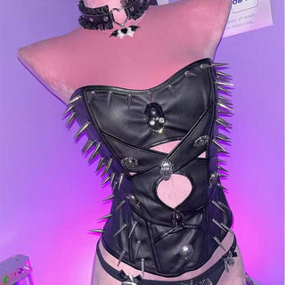 Hollow out PU leather skull applique tube cut out top