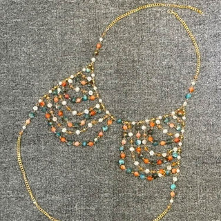 Halter beaded metal chain hollow out crop cut out top