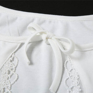 Long sleeve crewneck hollow out lace ribbed cut out top