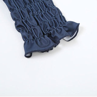 Smocked long sleeve irregular letter pattern ruffle top