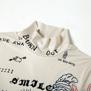 High neck print long sleeve contrast crop top