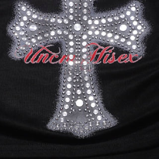 Long sleeve off shoulder beaded cross pattern top